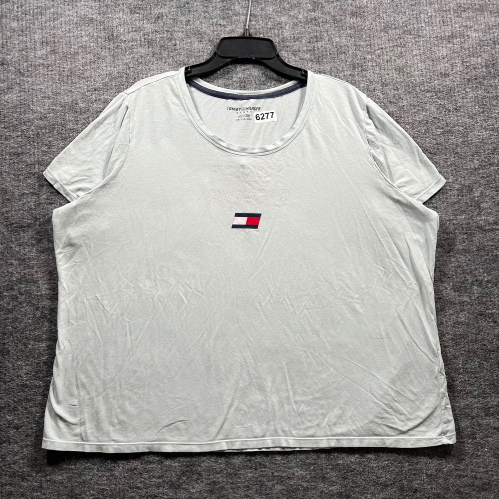 Tommy Hilfiger Sport Womens 2X Mint Green Short Sleeve Flag Logo T-Shirt